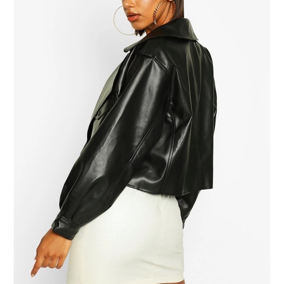 Boohoo Oversized Crop Biker Faux Leather Jacket - Picture 2 of 4